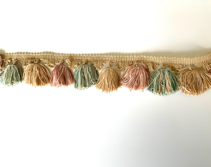 Limited Edition Tassel Trim Fringe, Sea Mist, Jute & Pale Powder 100% Cotton, Superb Quality,  Per Meter