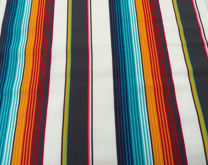 Deckchair Canvas, Martha, Turquoise, Charcoal and Cherry Stripe, Heavy Duty, Per Meter