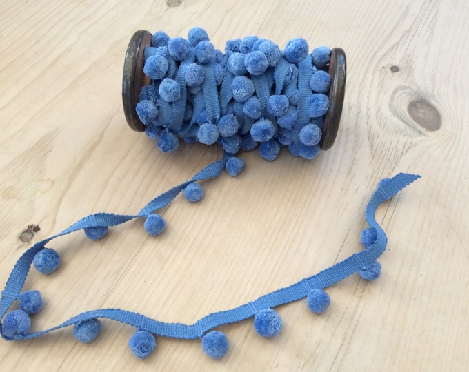 Light Blue Bobble Trim Fringe 100% Cotton, Per Meter