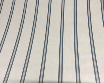 Oilcloth Fabric, Exclusive Morris Designs, Yacht Stripe in Marine Blue, PVC coated Cotton, Superb Quality, Per Meter