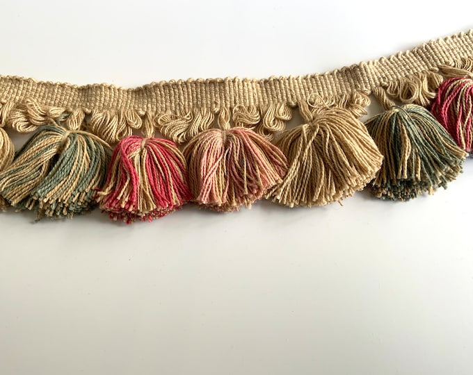 Limited Edition Tassel Trim Fringe, Tea Rose, Jute, Fog & Rouge, 100% Cotton, Superb Quality,  Per Meter