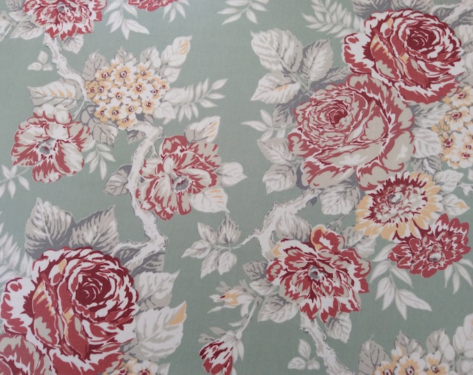 Oilcloth Fabric, Exclusive Shabby Chic Floral Design, Sage Green Colourway, PVC Coated Cotton, Superb Quality! Per Meter
