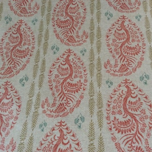 Oilcloth Fabric, Exclusive Morris Designs, Anoushka, coral & soft gold,  PVC coated Cotton, Superb Quality, Per Meter