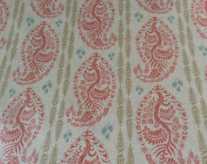 Oilcloth Fabric, Exclusive Morris Designs, Anoushka, coral & soft gold,  PVC coated Cotton, Superb Quality, Per Meter