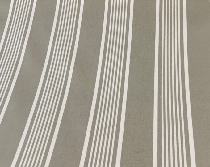 Oilcloth Fabric, PVC Coated, Regatta French Ticking Stripe, Taupe Colourway, Per Meter