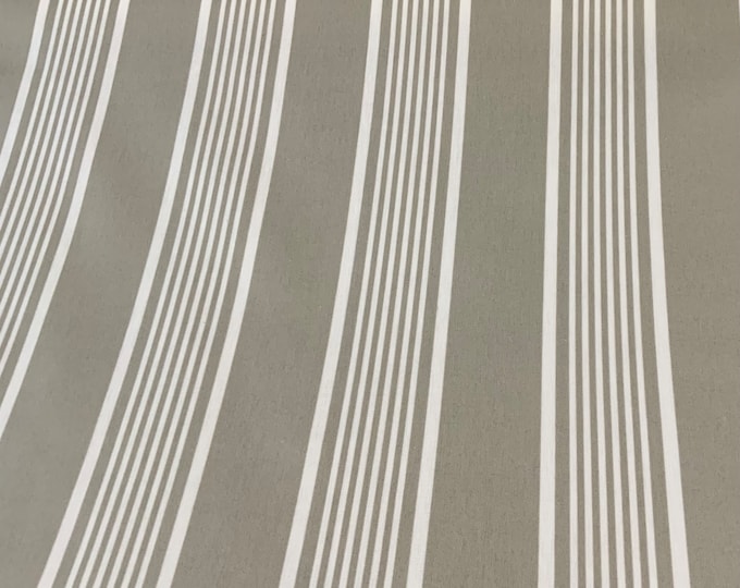 Oilcloth Fabric, PVC Coated, Regatta French Ticking Stripe, Taupe Colourway, Per Meter