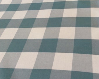 Hule, tela recubierta de PVC, Morris Designs, diseño de cuadros vichy en verde azulado, por metro