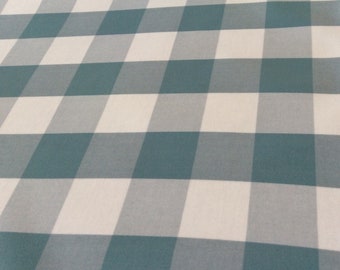 Tela cerata, tessuto rivestito in PVC, Morris Designs, Teal Gingham Check Design, al metro