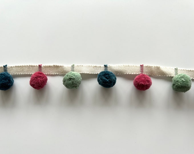 Limited Edition Bobble Trim Fringe, Teal, Rose & Duck Egg, 100% Cotton, Superb Quality,  Per Meter