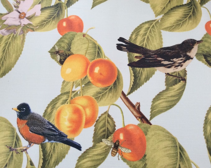 Oilcloth Fabric, PVC Coated, Birds & Cherries Design, Matt Coated, Per Meter