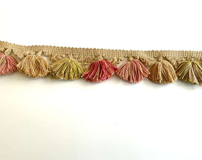 Limited Edition Tassel Trim Fringe, Tea Rose, Jute, Olive & Rouge, 100% Cotton, Superb Quality,  Per Meter
