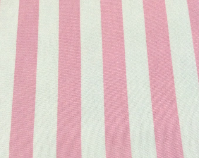 Oilcloth Fabric, PVC Coated, Pink and White Candy Stripe, Matt Finish, Per Meter