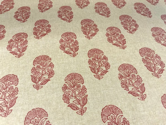Oilcloth Fabric, Exclusive Morris Designs, Amara in Indian Red, PVC coated Cotton, Superb Quality, Per Meter
