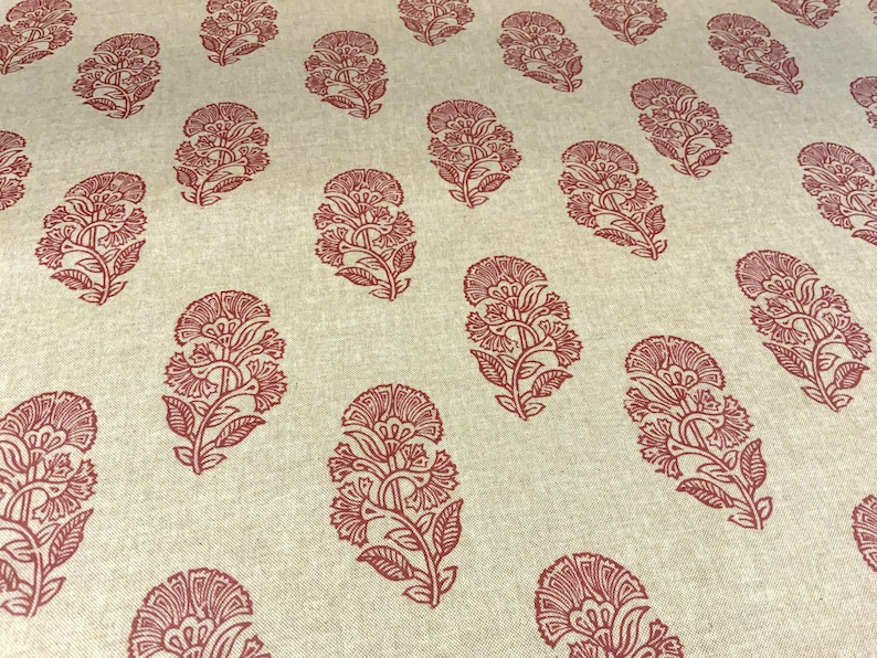 Oilcloth Fabric, Exclusive Morris Designs, Amara in Indian Red, PVC coated Cotton, Superb Quality, Per Meter image 1