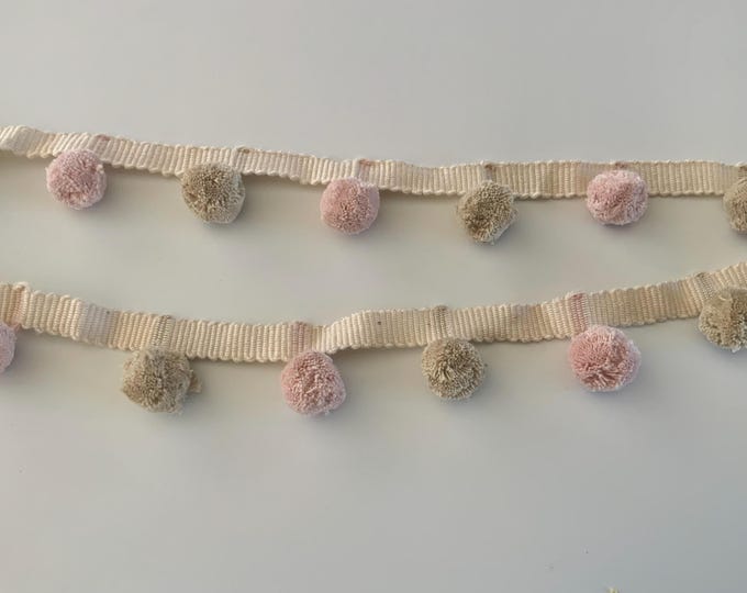 Limited Edition Bobble Trim Fringe, Rose & Oat,  100% Cotton, Superb Quality,  Per Meter