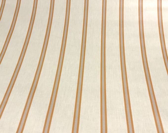 Oilcloth Fabric, Exclusive Morris Designs, Yacht Stripe in Sand Colourway, PVC coated Cotton, Superb Quality, Per Meter