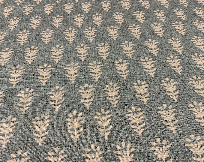 Linen Fabric, Jaipur, Block Print in Blue Moon Colourway, Per Meter