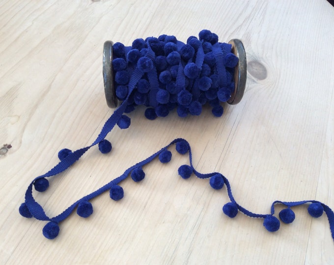 Navy Blue Bobble Trim Fringe 100% Cotton, Per Meter