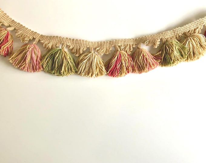 Limited Edition Tassel Trim Fringe, Tea Rose, Jute, Laurel & Rouge, 100% Cotton, Superb Quality,  Per Meter