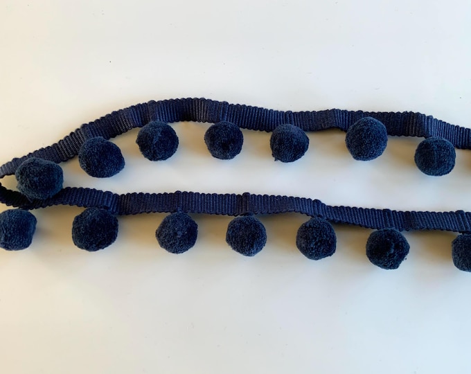 Midnight Blue Bobble Trim Fringe 100% Cotton, Superb Quality,  Per Meter