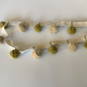 Limited Edition Bobble Trim Fringe, Jute & Moss, 100% Cotton, Superb Quality,  Per Meter