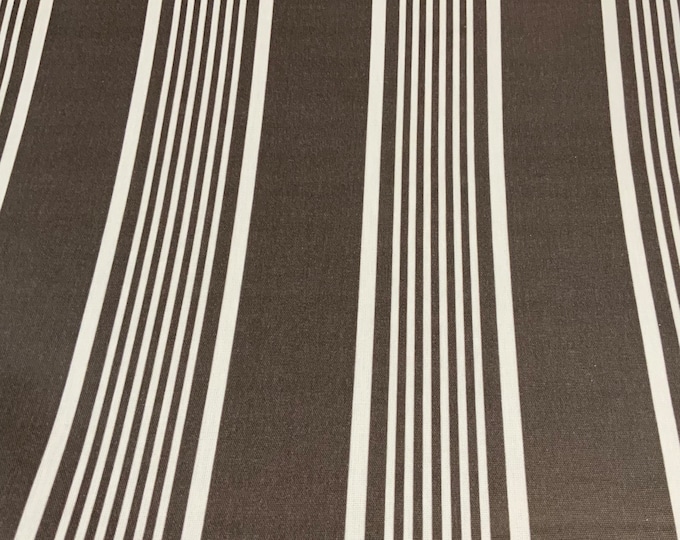 Oilcloth Fabric, PVC Coated, Regatta French Ticking Stripe, Charcoal Colourway, Per Meter