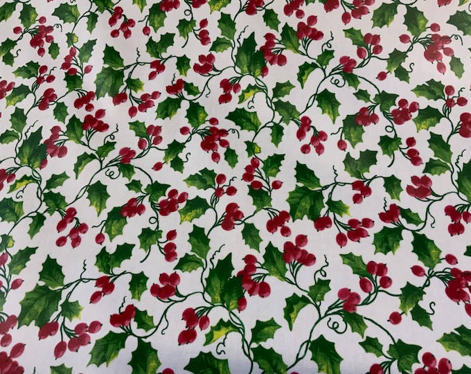 Oilcloth Fabric, PVC Coated,  Winter Holly Design, Per Meter