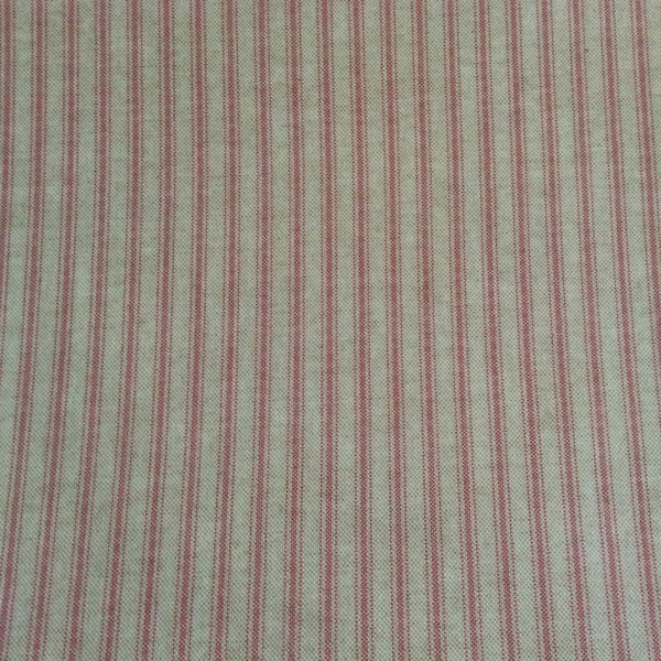 Tissu toile cirée, enduit de PVC, lin vintage à rayures françaises, coloris rouge doux, au mètre