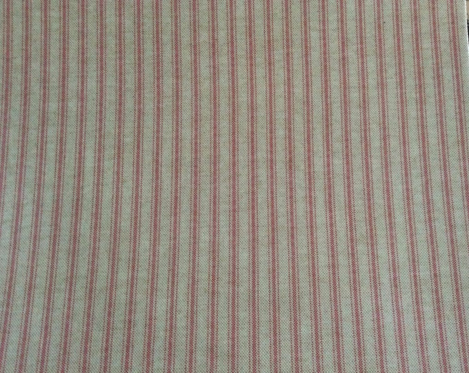 Oilcloth Fabric, PVC Coated, Vintage French Ticking Stripe Linen, Soft Red Colourway, Per Meter