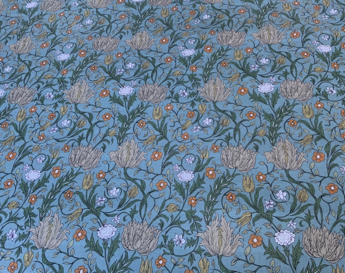Oilcloth Fabric, Exclusive Morris Designs, Eleanor, Periwinkle Blue Colourway,  PVC coated Cotton, Superb Quality, Per Meter