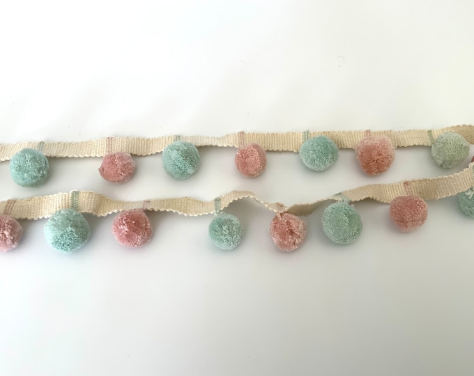 Limited Edition Bobble Trim Fringe, Sea mist & Rose, 100% Cotton, Superb Quality,  Per Meter