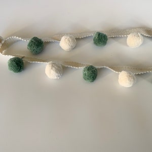 Limited Edition Bobble Trim Fringe, Ivory & Juniper, 100% Cotton, Superb Quality,  Per Meter