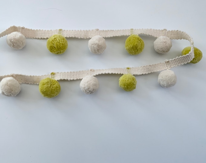 Limoncello Bobble Trim Fringe 100% Cotton, Citrus and Ivory, Superb Quality,  Per Meter