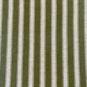 Oilcloth Fabric, PVC Coated, Vintage French Ticking Stripe, Linen, Olive Green Colourway, Per Meter