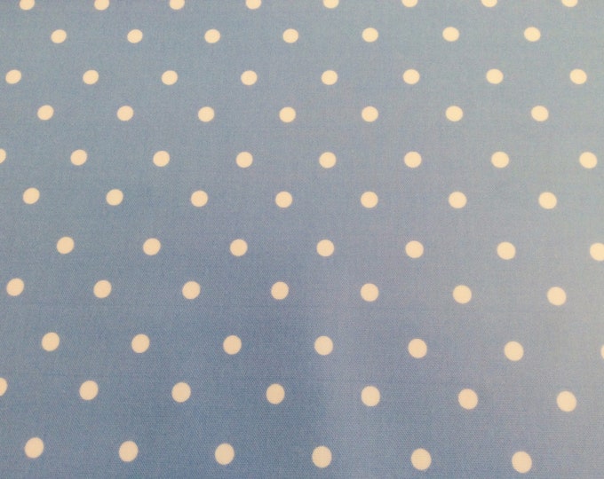 Oilcloth Fabric, PVC Coated, Clarke & Clarke Sky Blue Spots, Matt Finish, Per Meter