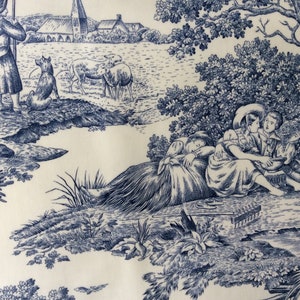 Oilcloth Fabric, PVC Coated, Toile De Jouy Design, Matt Coated, Per Meter