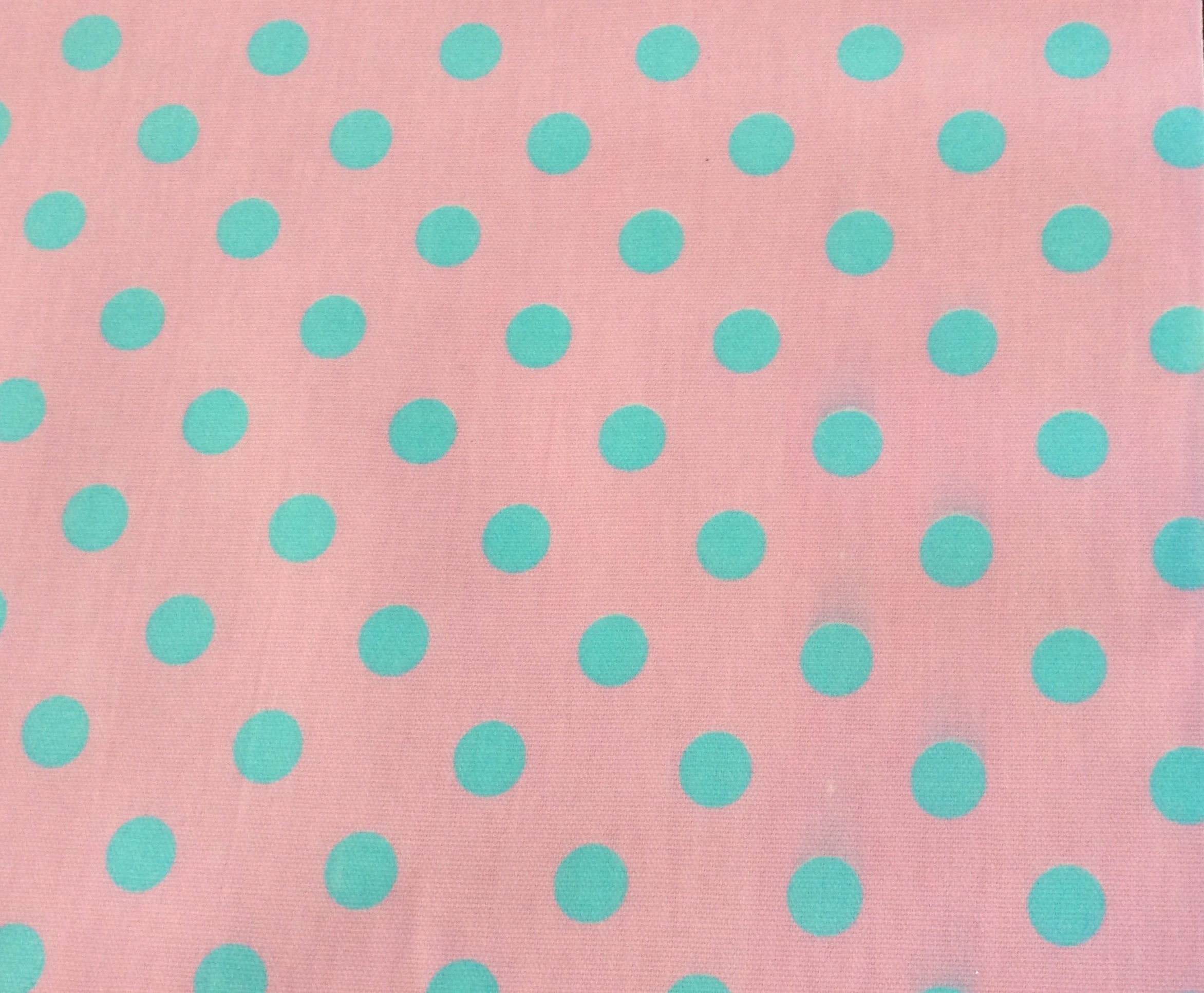 Oilcloth Fabric, PVC Coated, Pink and Turquoise Spots, Per Meter