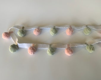 Franges à pompons en édition limitée, rose et vert, 100 % coton, superbe qualité, au mètre