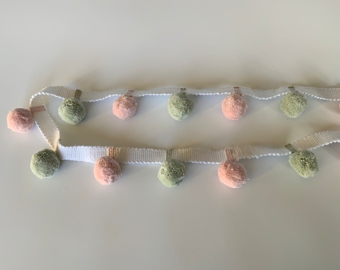 Limited Edition Bobble Trim Fringe, Rose & Vert, 100% Cotton, Superb Quality,  Per Meter