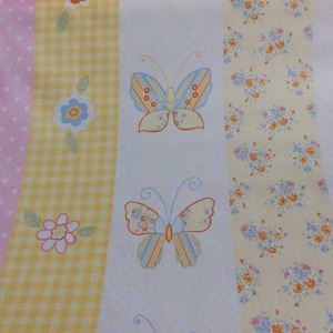 Oilcloth, PVC coated fabric, Clarke & Clarke Butterfly Stripe Design, Per Meter