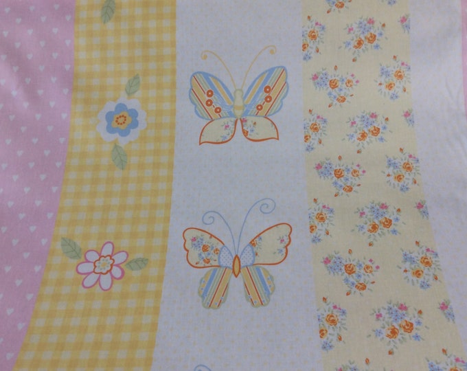 Oilcloth, PVC coated fabric, Clarke & Clarke Butterfly Stripe Design, Per Meter