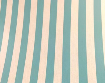 Oilcloth Fabric, PVC Coated, Blue and White Beach Hut Stripe, Matt Finish, Per Meter