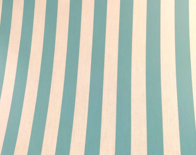 Oilcloth Fabric, PVC Coated, Blue and White Beach Hut Stripe, Matt Finish, Per Meter