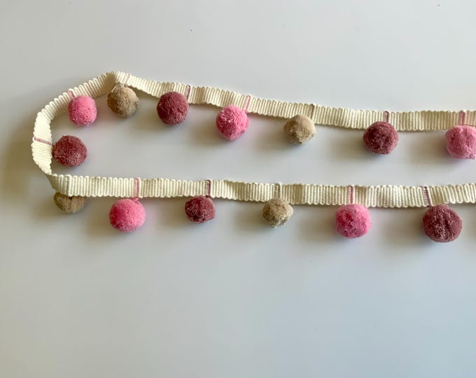 Limited Edition Bobble Trim Fringe, Fuchsia, Jute & Rose 100% Cotton, Superb Quality,  Per Meter
