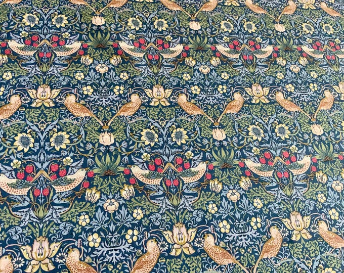 100% Cotton Fabric, William Morris, Strawberry Thief Blue, Per Meter