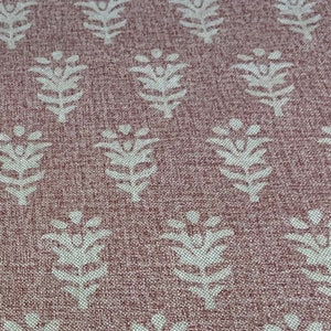 Linen Fabric, Jaipur, Block Print in Palace Pink Colourway, Per Meter