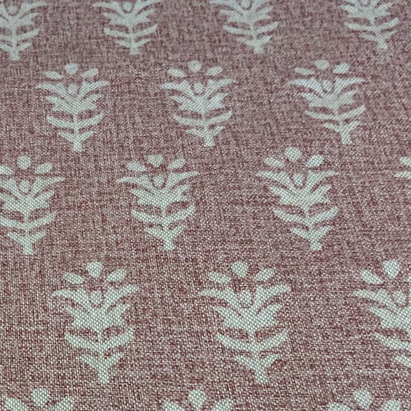 Oilcloth Fabric, PVC Coated, Jaipur, Block Print in Palace Pink Colourway, Per Meter