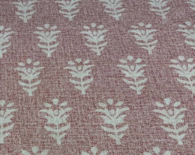 Linen Fabric, Jaipur, Block Print in Palace Pink Colourway, Per Meter