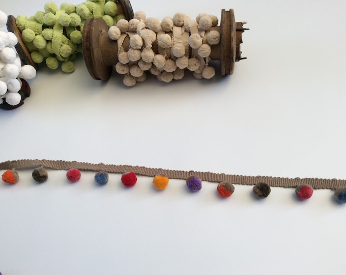 Multicoloured Bobble Trim Fringe 100% Cotton, Poppy Colourway, Per Meter
