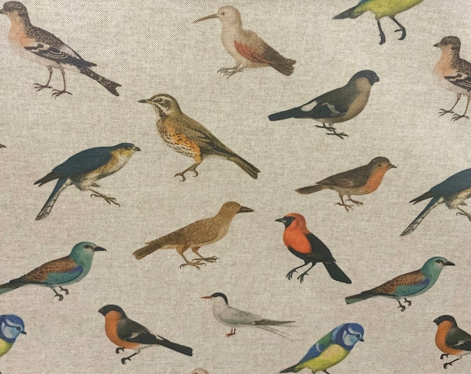 Oilcloth Fabric, PVC Coated, Exclusive Morris Designs, Birdwatcher Linen, Per Meter